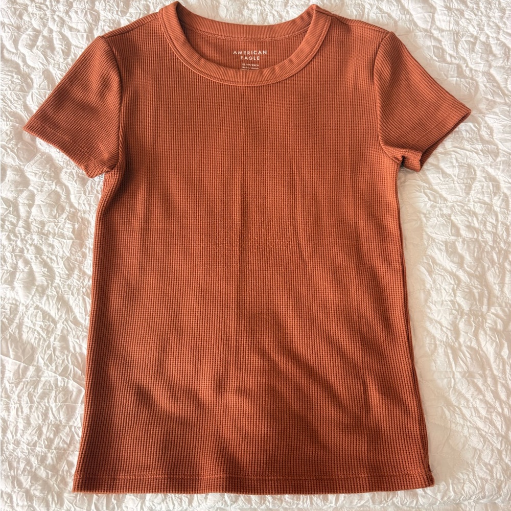 American Eagle Outfitters Women's Burnt Orange waffle knit Tee